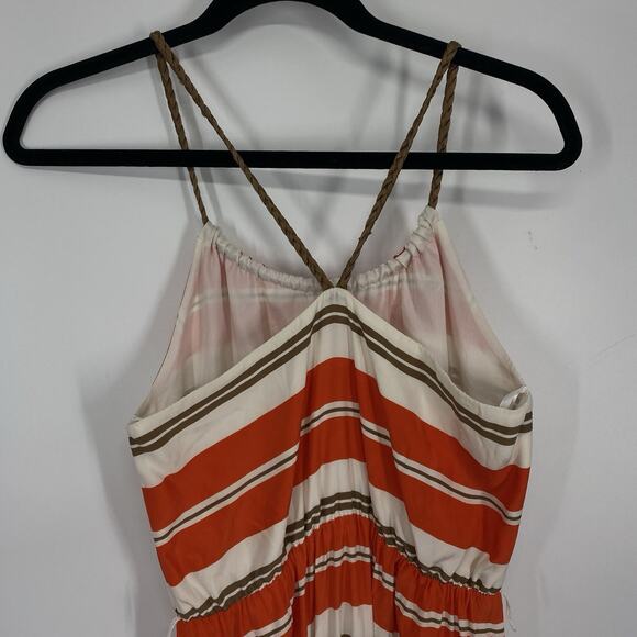 Nell Couture Silk Maxi Dress Size 4 Braided Spaghetti Strap Orange Striped - Picture 9 of 14